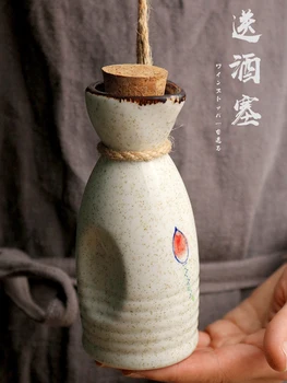 Японский винтажный керамический набор для вина, чашка для Уайт-спирита, бокал для саке, бутылка для вина, бокал для вина, бытовая бутылка, один горшок, четыре чашки Изображение 2