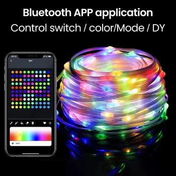 Умная светодиодная гирлянда RGB Colorful Bluetooth APP с дистанционным управлением Рождественская гирлянда 5/10 м с питанием от USB Водонепроницаемая гирлянда