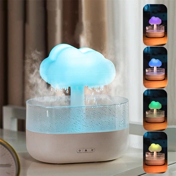 Ночник-Увлажнитель Воздуха Rain Cloud Со Звуком Падающей Воды И 7-Цветным Светодиодным Диффузором Эфирного Масла Для Ароматерапии