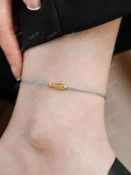 Ножной браслет Lucky Koi, маленькая рыбка, плетеный ножной браслет, чрезвычайно Тонкая ниша с покрытием из 18-каратного золота Изображение 2