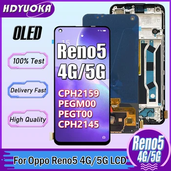 OLED Для OPPO Reno5 CPH2145 CPH2159 ЖК-дисплей С Сенсорным Экраном и Цифровым Преобразователем В Сборе Для OPPO Reno 5 4G 5G Замена ЖК-дисплея Рамкой