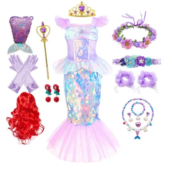 Очаровательное платье принцессы Русалочки Ариэль, костюмы для косплея для детей, Бальное платье для вечеринки в честь дня рождения Русалки для девочек, одежда для Хэллоуина