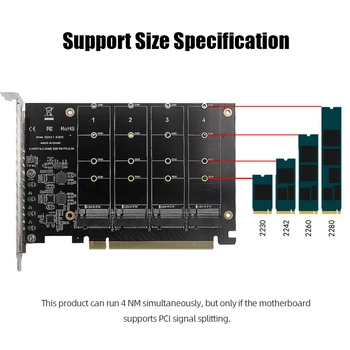 M.2 NVMe SSD в PCIE X16M Ключевой Преобразователь жесткого диска Считыватель 4-Портового адаптера преобразования Адаптер расширения массива Материнская плата Изображение 2
