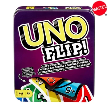 Mattel UNO ФЛИП! Жестяная коробка карточные игры Семейные забавные развлечения настольная игра покер Детские игрушки игральные карты