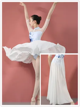 Белые балетные платья Vestidos для танцев, жемчужный шифон, женская юбка-балерина, танцевальное платье, пачка, лирический танцевальный костюм для девочек
