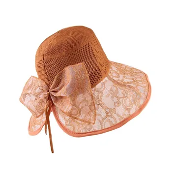 2021 Весенне-летняя кружевная шляпа с гибкими полями, Полая Солнцезащитная шляпа с большими полями, женская Кентуккийская Дерби, церковная вечеринка, Свадебная пляжная шляпа с бантом