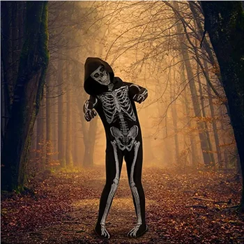 Комбинезон для костюма скелета на Хэллоуин с принтом костей скелета спереди и сзади для детей
