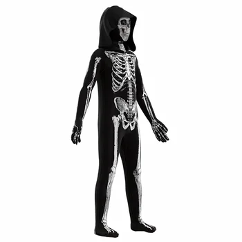 Комбинезон для костюма скелета на Хэллоуин с принтом костей скелета спереди и сзади для детей Изображение 2
