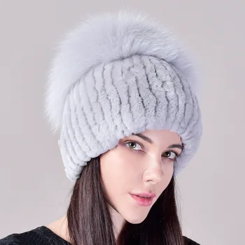 Универсальная женская шапка из меха кролика выдры, соломенная шляпа из утолщенного меха лисы, морозостойкая и теплая, плюшевый вязаный капюшон Изображение 2