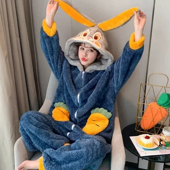 Зимние Кигуруми, плотная фланелевая пижама с животными, костюм для взрослых, комбинезон с кроликом из аниме для женщин и девочек, костюм для вечеринки на Хэллоуин, комбинезон