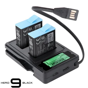 Для GoPro Hero 9 Черное двухканальное зарядное устройство с ЖК-дисплеем Type C Кабель для зарядки аксессуаров gopro 9