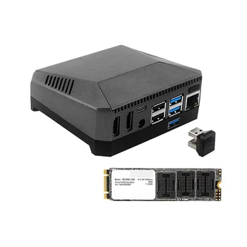 Для Raspberry Pi 4 Argon M.2 Алюминиевый корпус, адаптер SATA SSD к USB 3.0, встроенный вентилятор охлаждения, карта SSD 128 Г