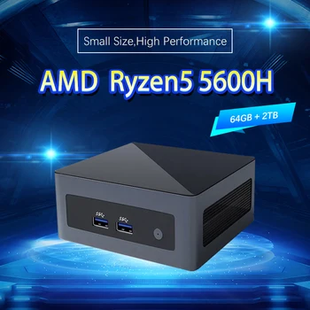 【Супер сделка】 Игровой Мини-ПК AMD Ryzen5 5600H Настольный компьютер Windows10 /11Pro 2xDDR4 M.2 Nvme SSD 2 * HD 2.0 4K AX WIFI 6 + BT 5.2