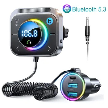 Bluetooth 5,3 FM-модулятор RGB light беспроводной автомобильный MP3-плеер со Слотом TF AUX Воспроизведение музыки PD 30 Вт QC3.0 USB Комплекты Быстрых зарядных устройств