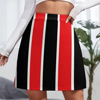Мини-юбка в красную, белую и черную полоску, роскошная дизайнерская одежда, женская юбка, юбки для женщин Изображение 2