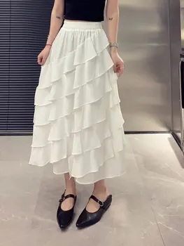 SURMIITRO, Длинная юбка Миди, женская Летняя Корейская мода 2023, Белые Черные оборки, Элегантная Эстетичная юбка с высокой талией, женская Изображение 2