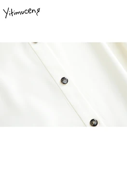 Белая рубашка с бантом Yitimuceng, женская осень-зима 2023, Новая модная блузка с длинным рукавом и отложным воротником, повседневные свободные топы на пуговицах Изображение 2