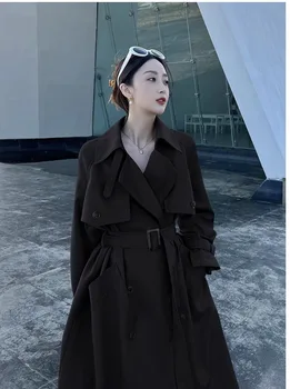 2023 Женская одежда Модная тонкая ветровка средней длины Осень-зима Новая