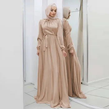 Атласный Хиджаб, мусульманское платье, Абайя, Женская Исламская одежда для Рамадана, Длинное платье с широкими распашонками, Макси-кафтан для вечеринки в Рамадан, Турция Изображение 2