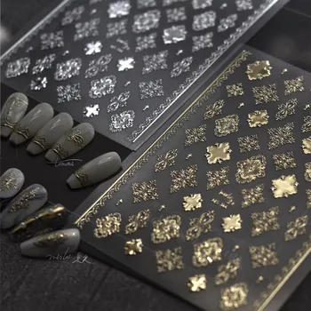 3D Наклейки для ногтей в богемном стиле, Слайдеры с клейким рисунком, переводные наклейки для ногтей, Богемные накладки для ногтей, Золотые украшения для ногтей