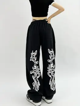 Женские спортивные штаны в стиле хип-хоп Y2k Оверсайз, готические черные мешковатые брюки для бега, Harajuku, Шикарные широкие спортивные брюки, женские