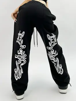 Женские спортивные штаны в стиле хип-хоп Y2k Оверсайз, готические черные мешковатые брюки для бега, Harajuku, Шикарные широкие спортивные брюки, женские Изображение 2