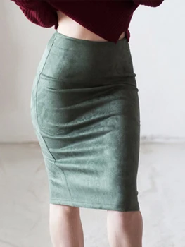 Сексуальная многоцветная замшевая юбка-карандаш Миди, женская мода 2024, эластичные офисные женские юбки-футляры с высокой талией, размеры
