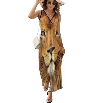 Красивое платье без рукавов с мордой льва, с блестками от дикой кошки, летние женские летние платья, летняя юбка 2023 года выпуска