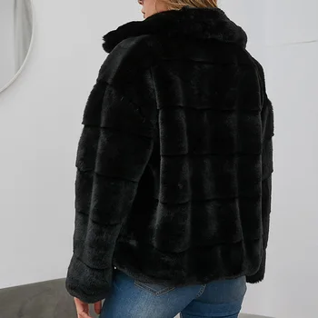 Роскошное женское зимнее пальто из искусственного меха, толстое теплое однотонное пальто на молнии, Женское повседневное толстое черное пальто 2021, женская куртка Изображение 2