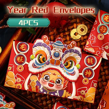Три стиля 2024 Китайский Новый Год Красный Конверт Упаковка из 4 штук Весенний фестиваль Год Дракона 3D Dragon Money Bag luckey packet