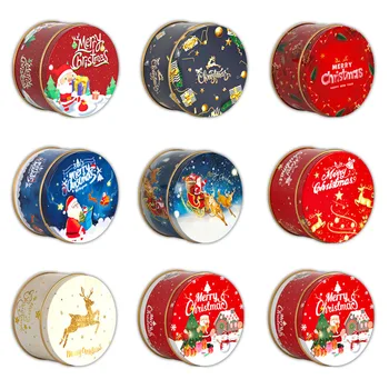Рождественская Жестяная коробка для конфет, Мини-круглая коробка для подарочной упаковки, Жестяные Металлические банки для Рождественской вечеринки, Банка для хранения шоколадных конфет и печенья, подарок