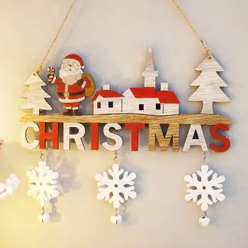 Деревянные рождественские украшения для дверей, деревянные вырезы, подвески в виде лося Санта-Клауса для рождественских праздников, украшения для вечеринок Изображение 2