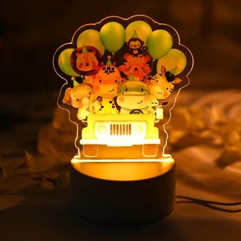 Персонализированный детский светодиодный USB-ночник с животными, Пользовательское название, Акриловая лампа для украшения дома в детской спальне, Подарок на день рождения