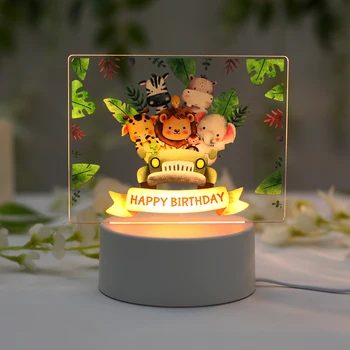 Персонализированный детский светодиодный USB-ночник с животными, Пользовательское название, Акриловая лампа для украшения дома в детской спальне, Подарок на день рождения Изображение 2