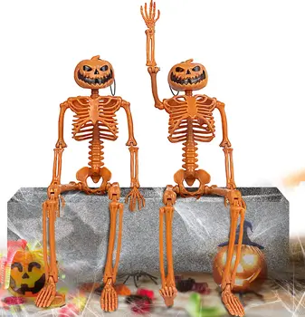 Украшения из скелетов тыквы с подвижными соединениями, вечеринка в честь Хэллоуина, реквизит для дома с привидениями, 38 см