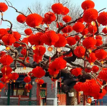 50 шт Традиционный китайский Красный бумажный фонарь для новогоднего рождественского украшения свадебной вечеринки, Подвесные водонепроницаемые фестивальные фонари Изображение 2