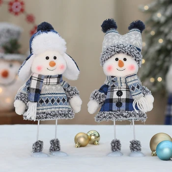 Серия Christmas Blue Тканевые снеговики, убирающиеся куклы, украшения для елки, фигурка Санты, рождественские подарки, поделки для дома Изображение 2