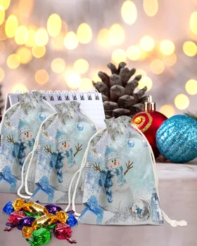 Рождественский бал, снеговик, снежинки, сумки для конфет, Подарочная сумка Санта-Клауса, декор для домашней вечеринки, Рождественские Льняные подарочные пакеты, Упаковочные материалы Изображение 2