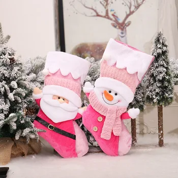 Рождественские носки Новогодние украшения 2024 года розовые подарочные пакеты для конфет Подвески в виде рождественской елки принадлежности для вечеринок и праздников