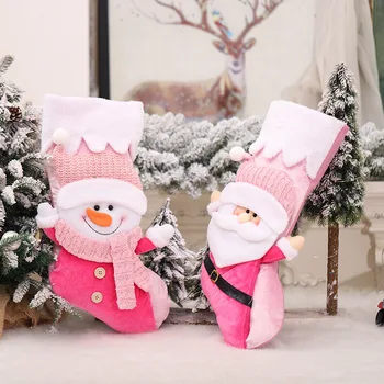 Рождественские носки Новогодние украшения 2024 года розовые подарочные пакеты для конфет Подвески в виде рождественской елки принадлежности для вечеринок и праздников Изображение 2