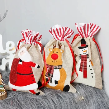 Клубничный Рождественский мешок Санта-Клауса, большой холщовый подарочный пакет со шнурком, Рождественская упаковка, упаковка для хранения, принадлежности для рождественской вечеринки