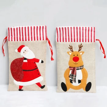 Клубничный Рождественский мешок Санта-Клауса, большой холщовый подарочный пакет со шнурком, Рождественская упаковка, упаковка для хранения, принадлежности для рождественской вечеринки Изображение 2