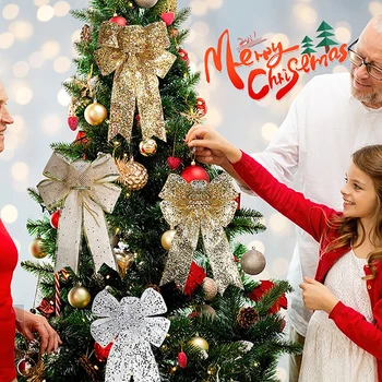 Большой блестящий Рождественский бант Рождественская Елка Подвесная лента с бантом Украшения Новогоднее украшение
