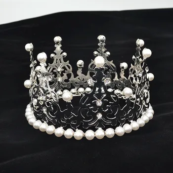 Модная Свадебная Корона в стиле барокко, украшенная стразами и жемчугом, Повязка на голову, Серебряная Корона, украшение для свадебного торта для волос, Аксессуары для декора