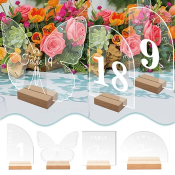 10 шт., Деревянная подставка для размещения карточек на свадебном столе, арка-бабочка, прямоугольник, шестиугольник, Четкий номер таблички, держатель таблички