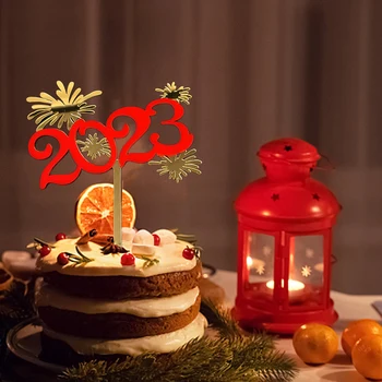 Открытки-вкладыши для украшения торта 2023, Открытки-вкладыши с Новым Годом, Акриловый Рождественский топпер для торта, принадлежности для декора новогодней вечеринки Изображение 2