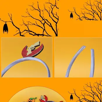 Детская повязка на голову ведьмы, Горячая Тыква, забавная лента для волос на Хэллоуин, блестящая лента для волос Лунной Летучей мыши, косплей Изображение 2