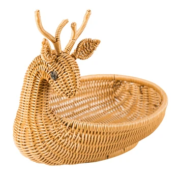 Домашняя корзина для хранения ручной работы, плетеная корзина из ротанга в форме оленя, Органайзер для хранения фруктов