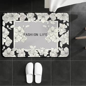 Серия Simplicity Black and White Flowers Style Коврик для пола в спальне, коврик для ванной комнаты, впитывающий нескользящий ковер, декор для ковров