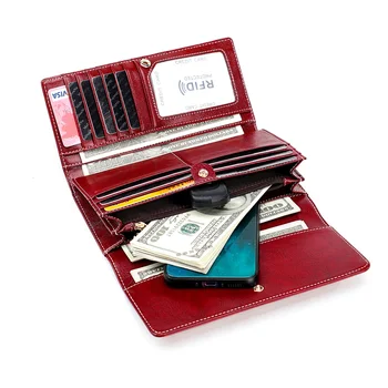 Розовый RFID-женский кошелек сверхбольшой емкости, женская сумка для мелочи, сумка для карт Изображение 2